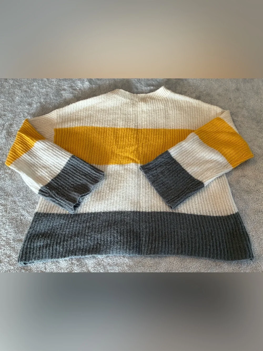 Women’s bp Striped Crewneck Cropped Sweater - Mustard, Cream & Charcoal Size M